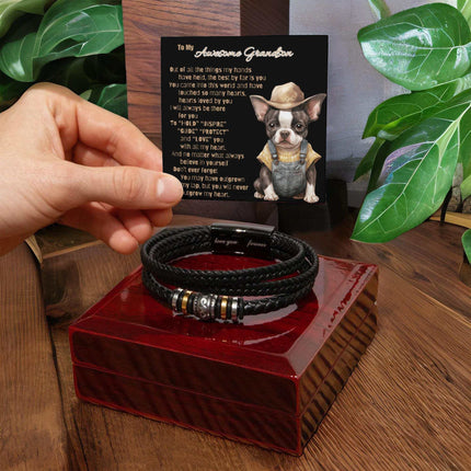 love you forever bracelet on top of a mahogany box with greeting card