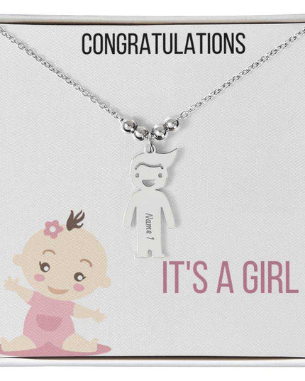 Kid Charm Necklace Two Tone Box Polished Stainless Steel Charm
