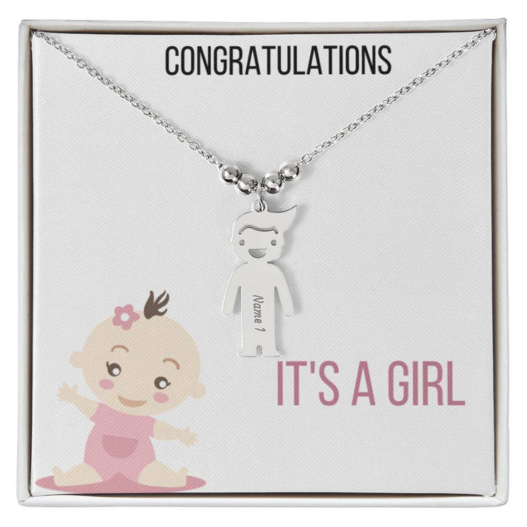 Kid Charm Necklace Two Tone Box Polished Stainless Steel Charm
