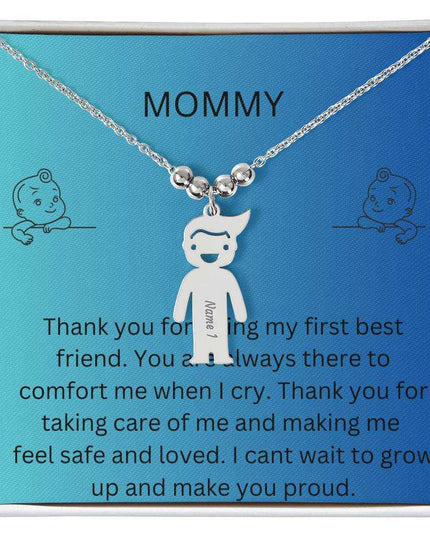 Kid Charm Necklace with Message Card from The Kids to Mom in Two Tone Box Polished Stainless 