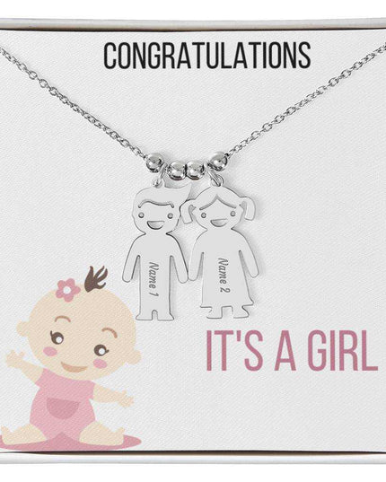 Kid Charm Necklace Two Tone Box Polished 2 Stainless Steel Charms