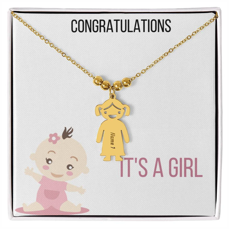 Kid Charm Necklace Two Tone Box Girl Gold Charm