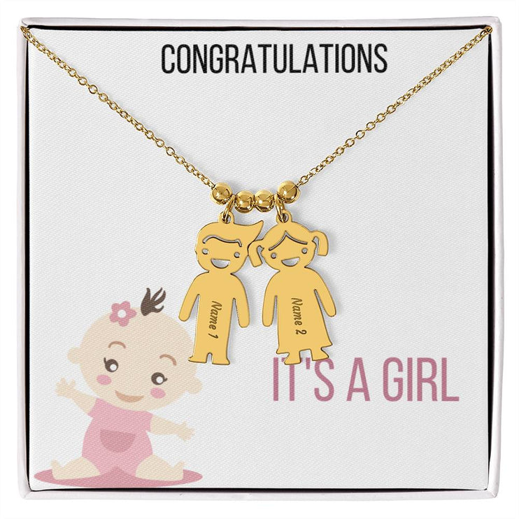 Kid Charm Necklace Two Tone Box 2 Girl Gold Charms
