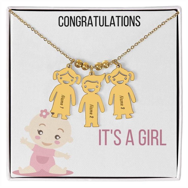 Kid Charm Necklace Two Tone Box 3 Girl Gold Charms