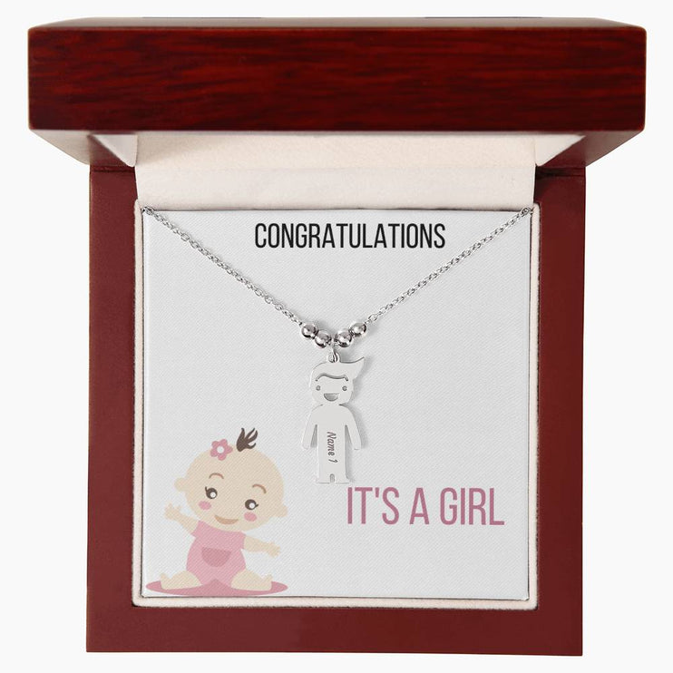 Kid Charm Necklace Mahogany Box Polished Stainless Steel Charm