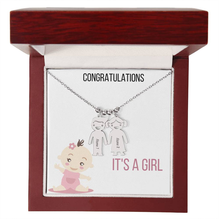 Kid Charm Necklace Mahogany Box 2 Polished Stainless Steel Charms