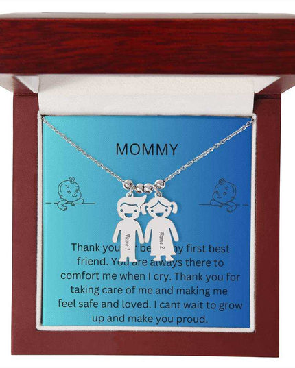 Kid Charm Necklace with Message Card from The Kids to Mom inMahogany Box Polished Stainless  2 Charms