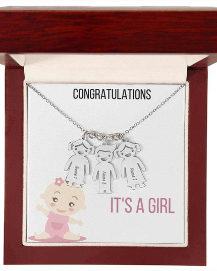 Kid Charm Necklace Mahogany Box 3 Polished Stainless Steel Charms