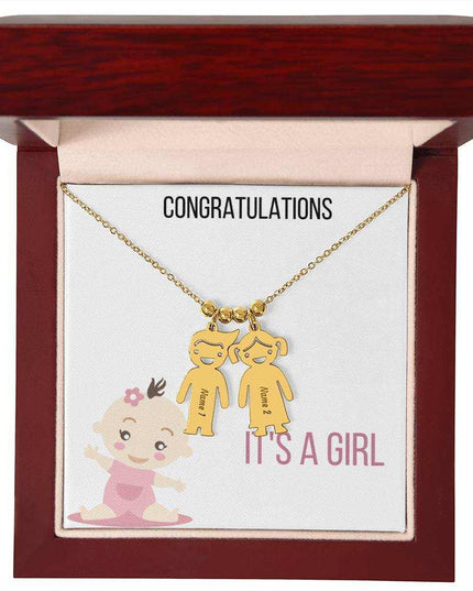 Kid Charm Necklace Mahogany Box 2 Polished Stainless Steel Charms