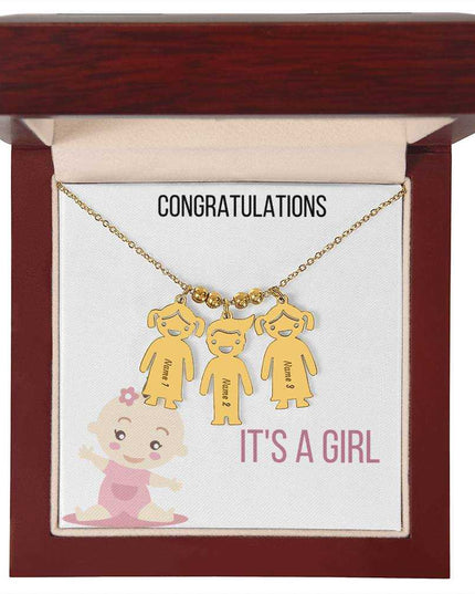 Kid Charm Necklace Mahogany Box 3 Polished gold Charms
