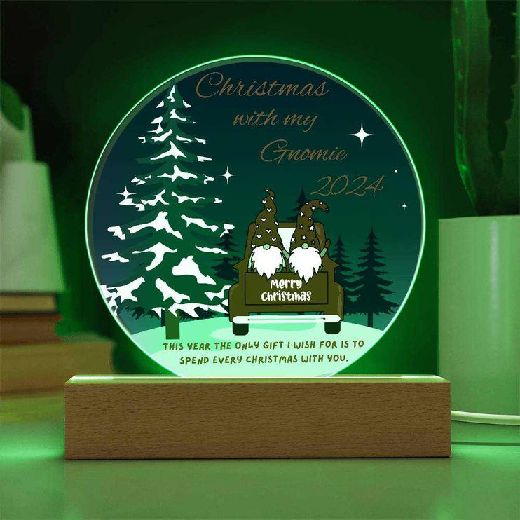 acrylic circle plaque with green bulb and cord base