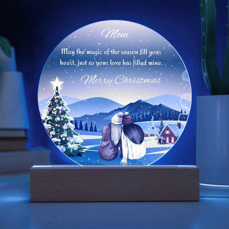 120v acrylic circle plaque with blue light on