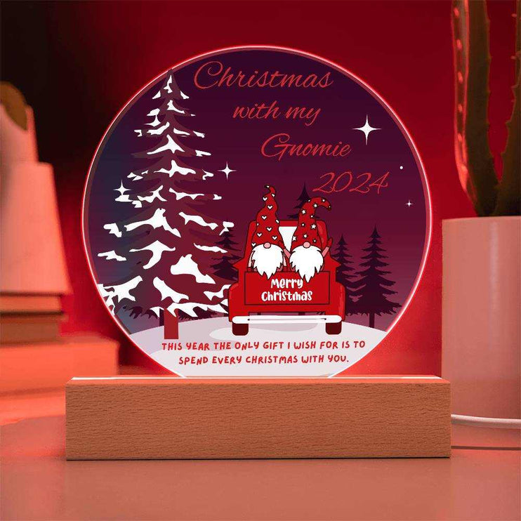 acrylic circle plaque with red bulb and cord base