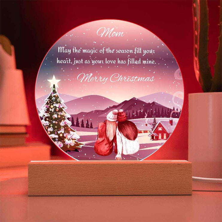 120v acrylic circle plaque with red light on