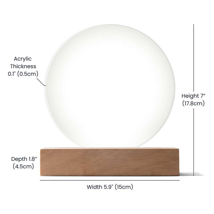 blank 120v acrylic round plaque showing dimensions