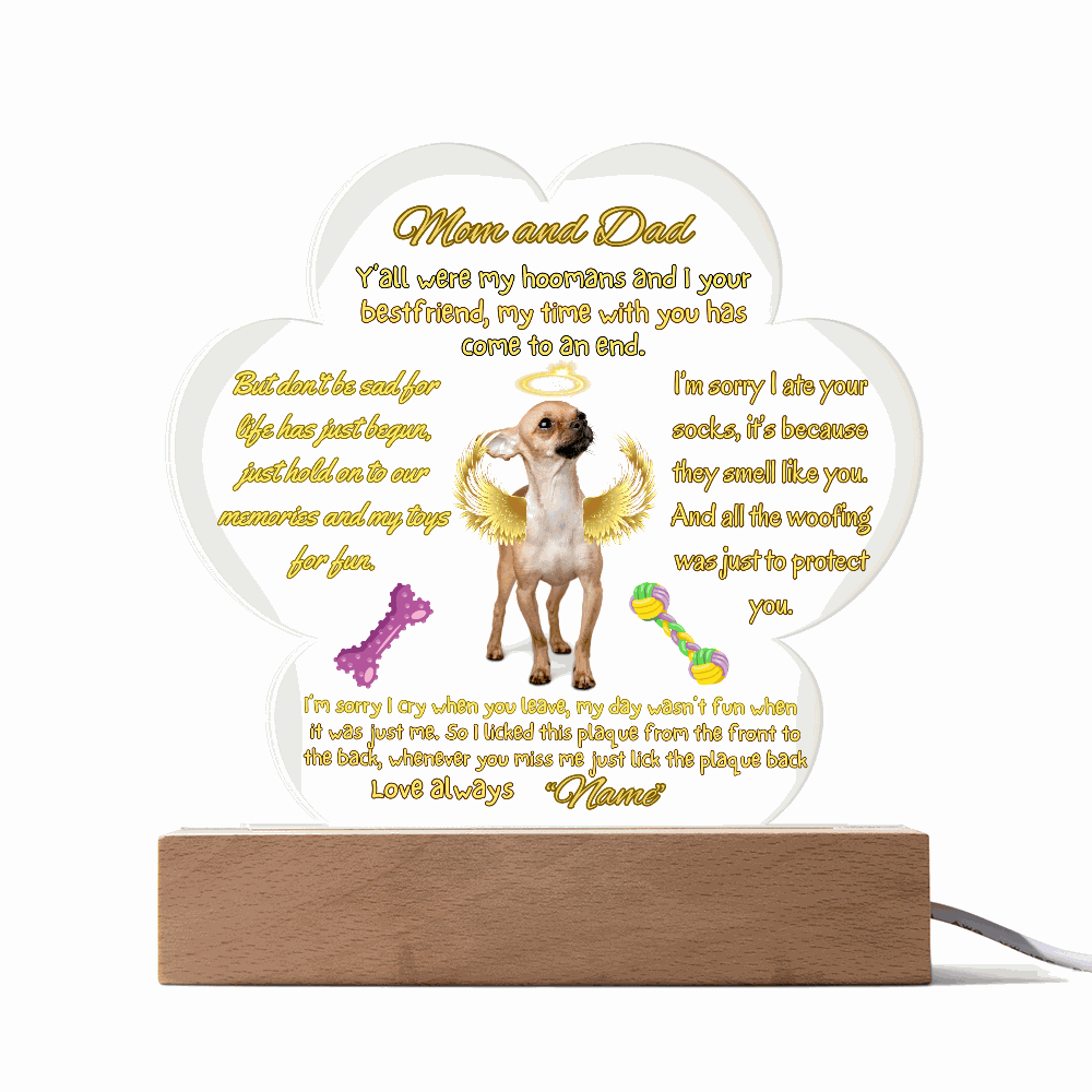 120v acrylic paw plaque with white background