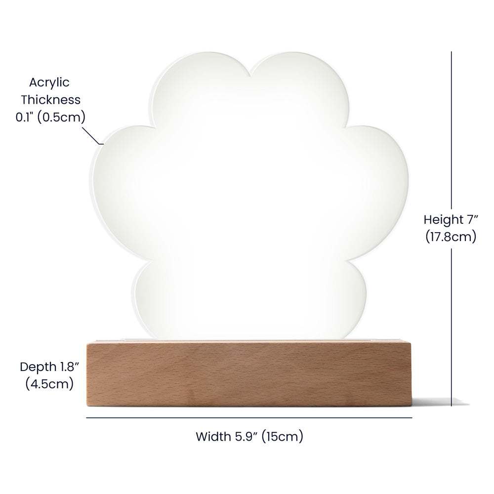 120v acrylic paw plaque with no design showing dimensions