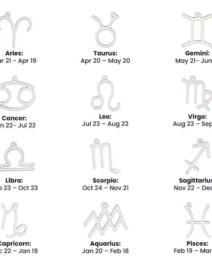Zodiac Symbol Necklace symbol chart identification for white gold charms
