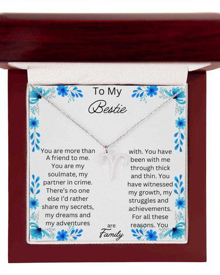 Zodiac Symbol Necklace with yellow gold finish and in a mahogany box