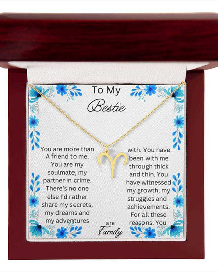 Zodiac Symbol Necklace with yellow gold finish and in a mahogany box