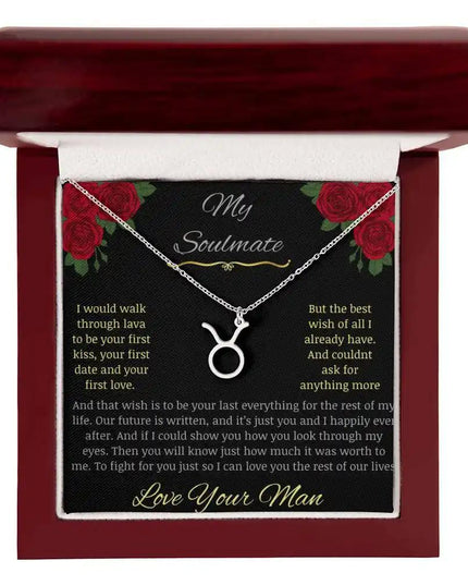 Zodiac Symbol Necklace with white gold charm in a mahogany box charm 2