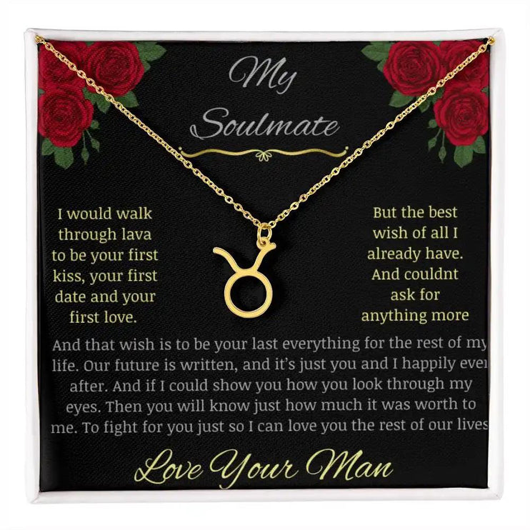 Zodiac Symbol Necklace with yellow gold charm in a two-toned box charm 2