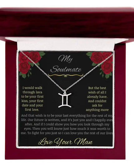 Zodiac Symbol Necklace with white gold charm in a mahogany box charm 3