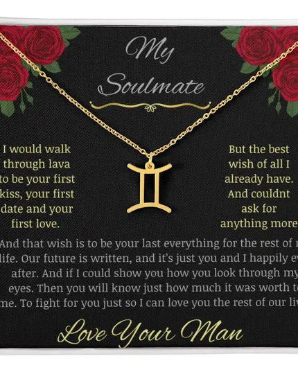 Zodiac Symbol Necklace with yellow gold charm in a two-toned box charm 3