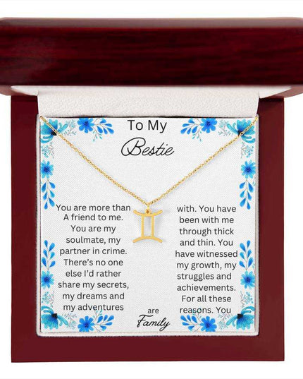 Zodiac Symbol Necklace with yellow gold finish and in a mahogany box