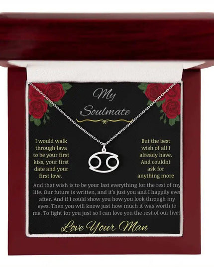 Zodiac Symbol Necklace with white gold charm in a mahogany box charm 4