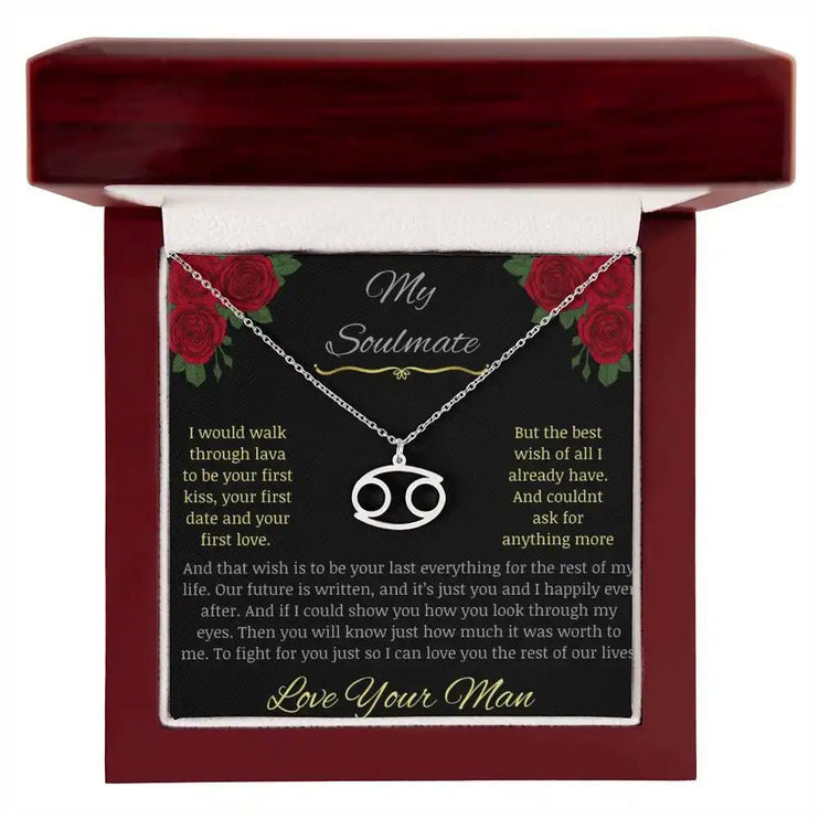 Zodiac Symbol Necklace with white gold charm in a mahogany box charm 4