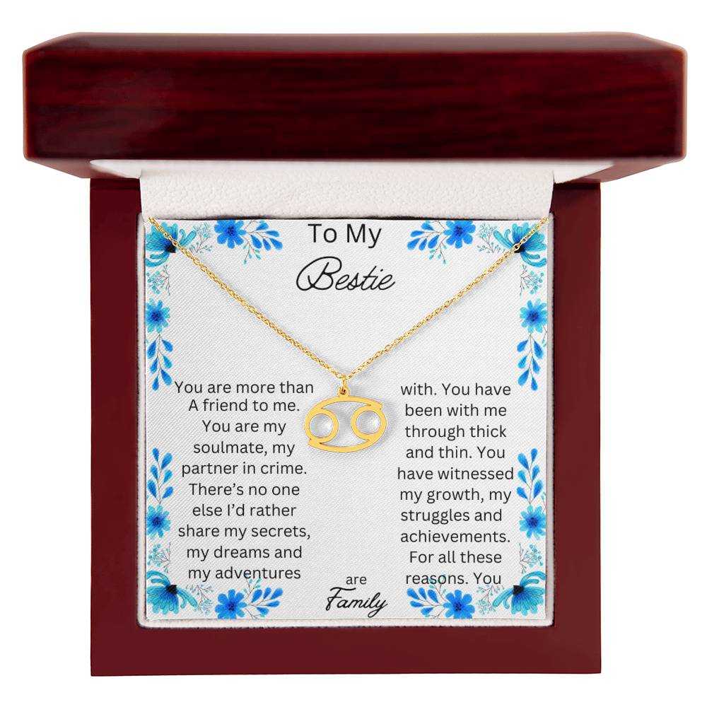 Zodiac Symbol Necklace with yellow gold finish and in a mahogany box