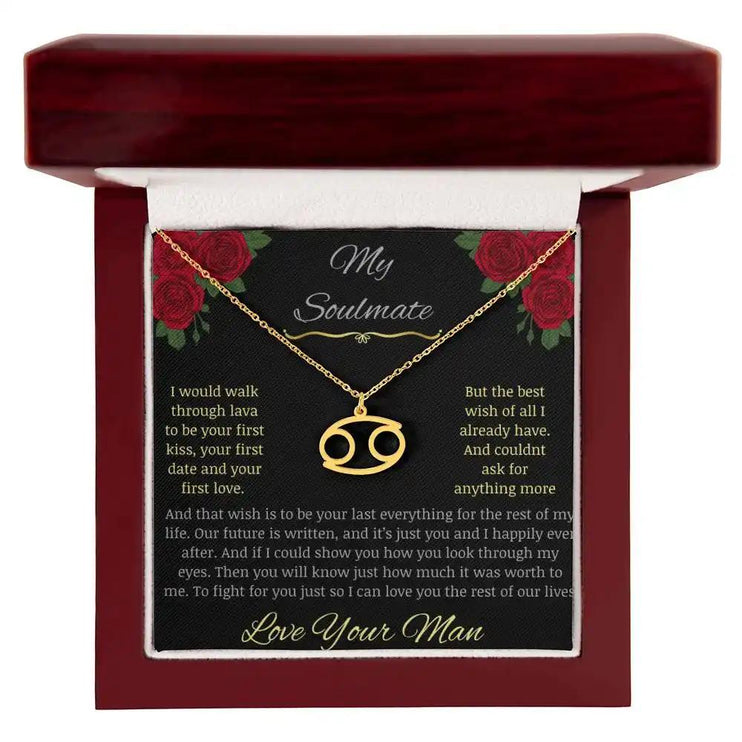 Zodiac Symbol Necklace with yellow gold charm in a mahogany box charm 4