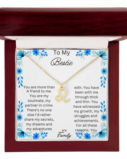 Zodiac Symbol Necklace with yellow gold finish and in a mahogany box