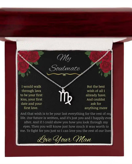 Zodiac Symbol Necklace with white gold charm in a mahogany box charm 6