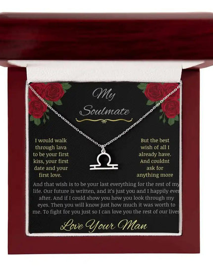 Zodiac Symbol Necklace with white gold charm in a mahogany box charm 7