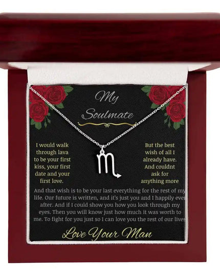 Zodiac Symbol Necklace with white gold charm in a mahogany box charm 8
