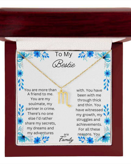 Zodiac Symbol Necklace with yellow gold finish and in a mahogany box