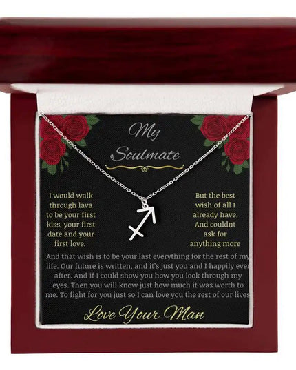 Zodiac Symbol Necklace with white gold charm in a mahogany box charm 9