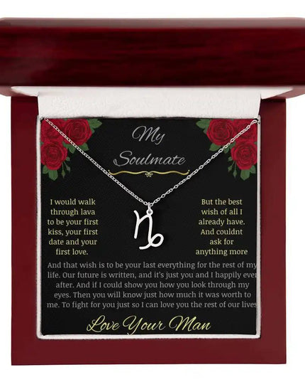 Zodiac Symbol Necklace with white gold charm in a mahogany box charm 10