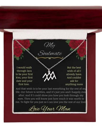 Zodiac Symbol Necklace with white gold charm in a mahogany box charm 11