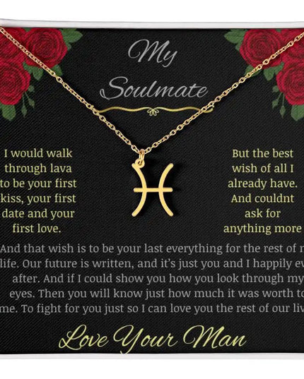 Zodiac Symbol Necklace with yellow gold charm in a two-toned box charm 12