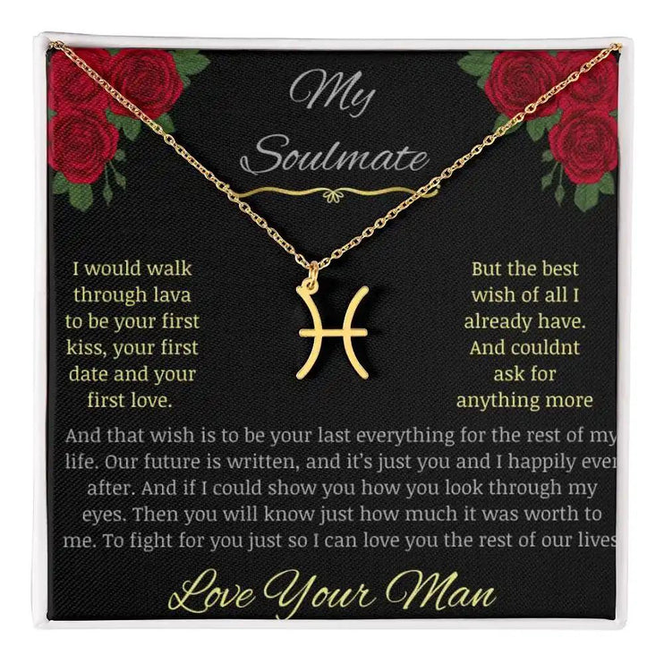 Zodiac Symbol Necklace with yellow gold charm in a two-toned box charm 12