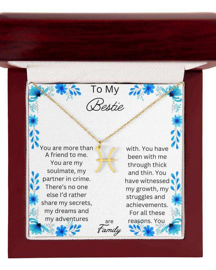 Zodiac Symbol Necklace with yellow gold finish and in a mahogany box