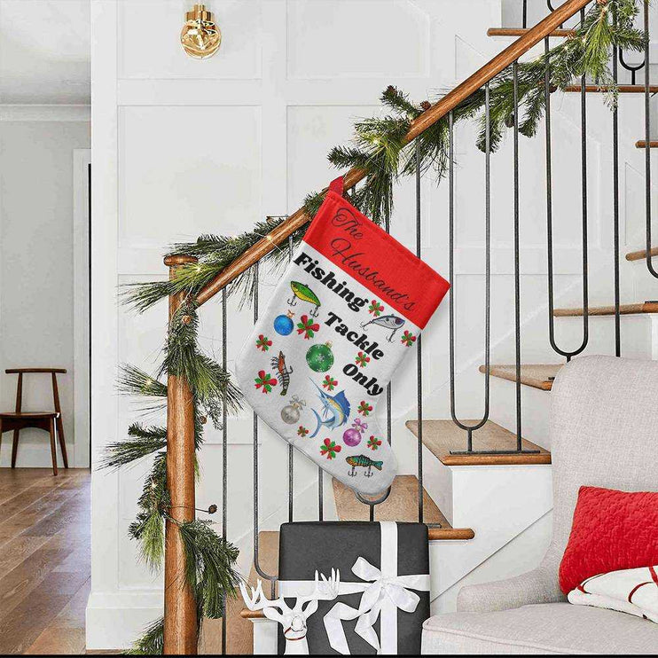 giant holiday stocking on staircase