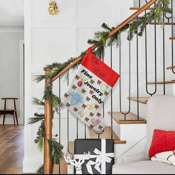 giant holiday stocking hanging on staircase