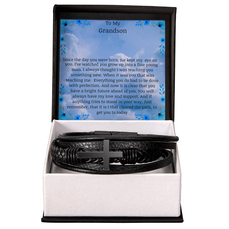 Men's Cross Bracelet with magnetic clasp in a two-tone box angle 1.