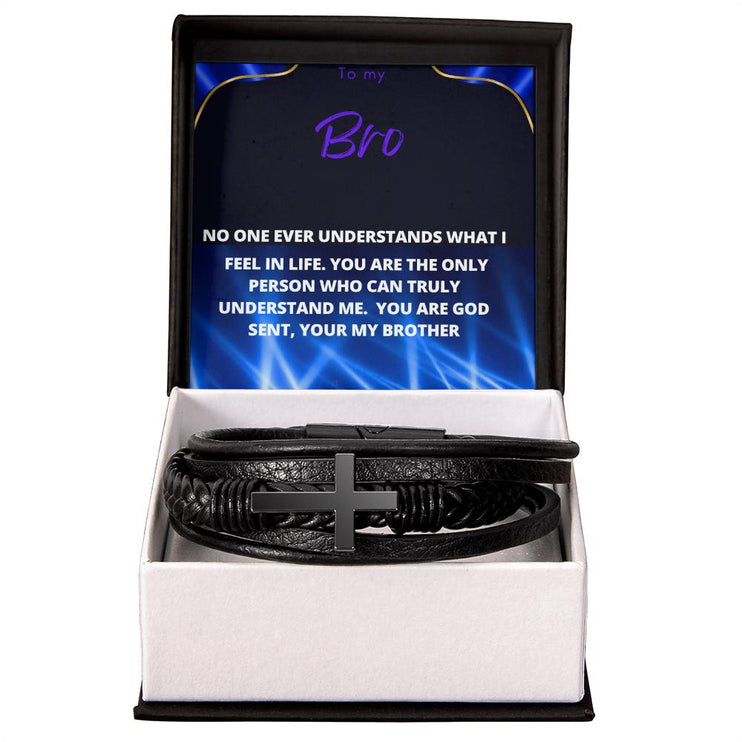 men's cross leather bracelet with to my brother message card and standard box