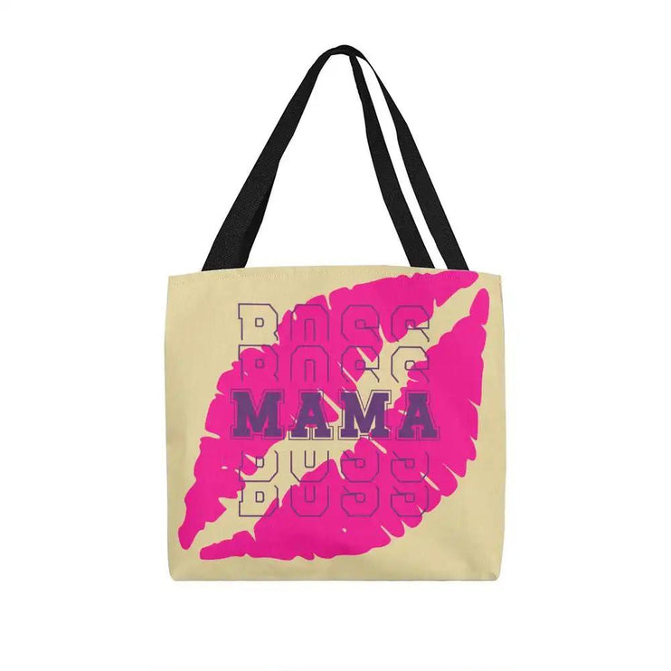a classic tote bag on a white background with black straps.