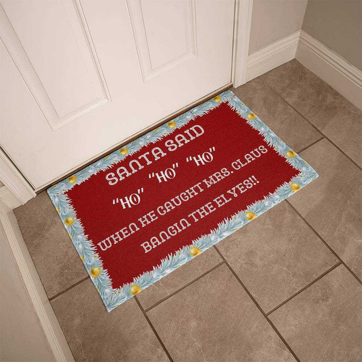 welcome mat by a white front door angled to the side